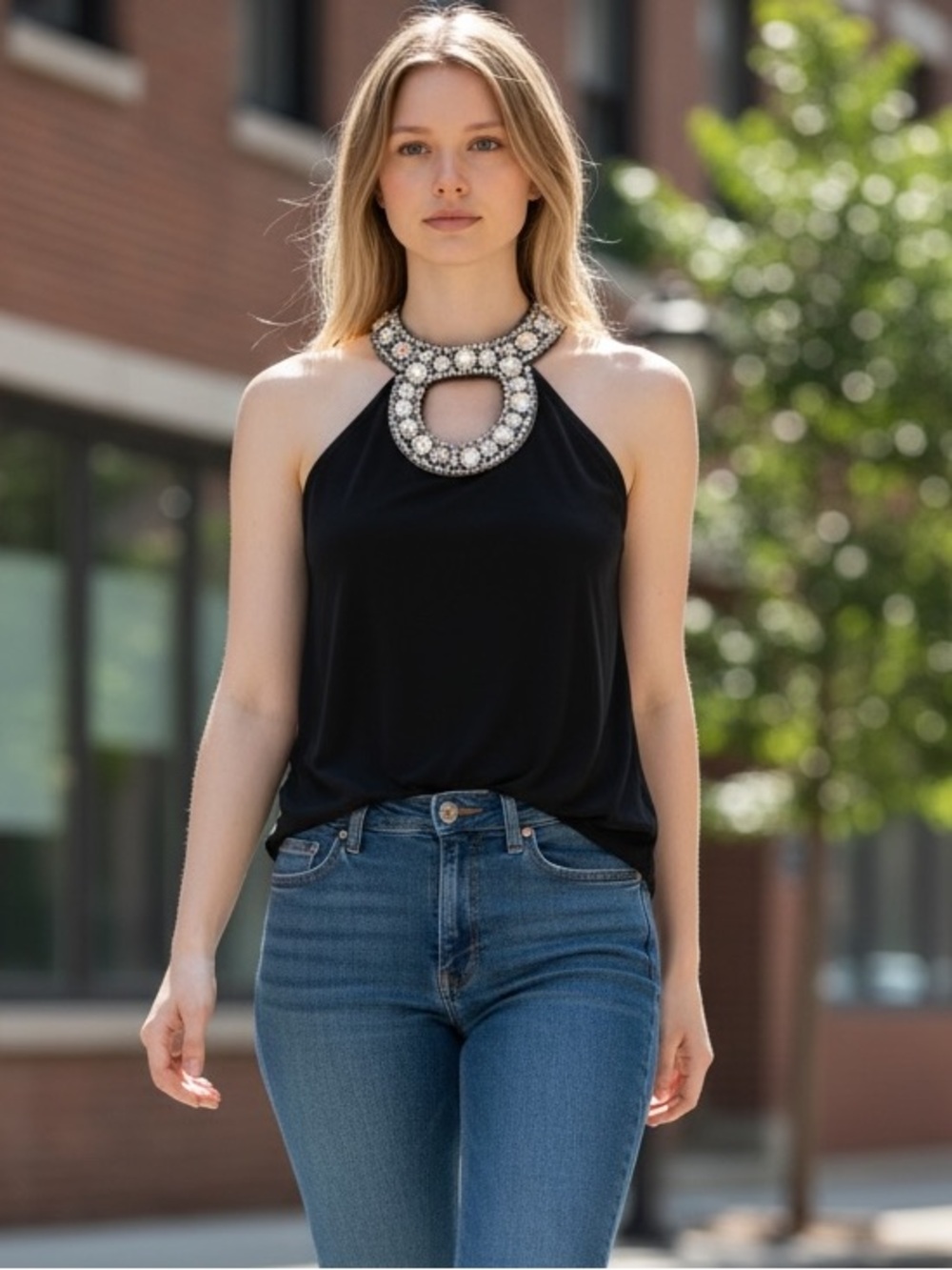 Max & Co. Black Embellished Sleeveless Tank Top
